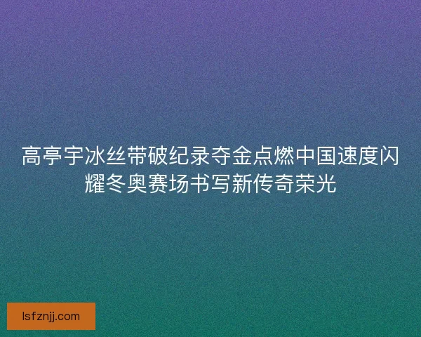 高亭宇冰丝带破纪录夺金点燃中国速度闪耀冬奥赛场书写新传奇荣光