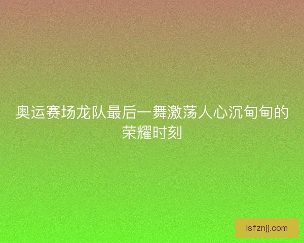 奥运赛场龙队最后一舞激荡人心沉甸甸的荣耀时刻